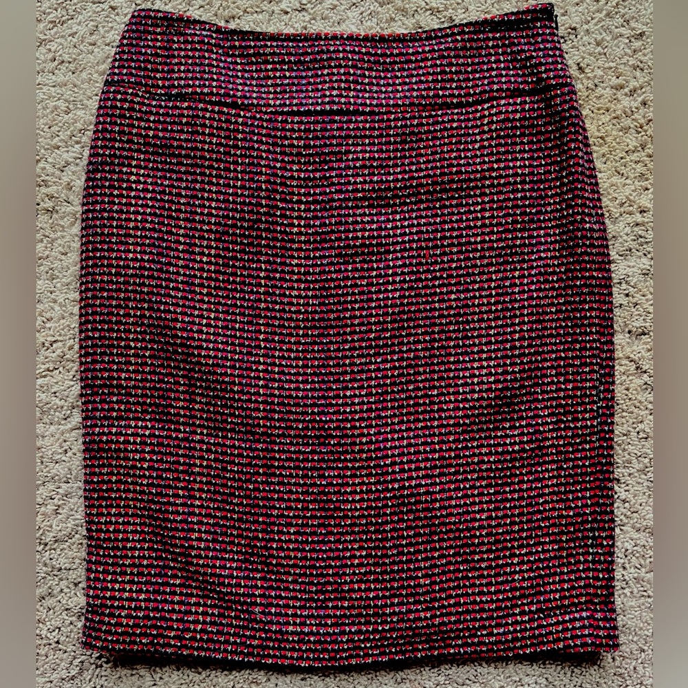 Red and Black Plaid Pencil Skirt w/ accent colors